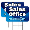 Sales Office 2 Pack Double-Sided Yard Signs 16" x 24" with Metal Stakes (Made in Texas)