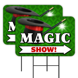 Magic Show 2 Pack Double-Sided Yard Signs 16" x 24" with Metal Stakes (Made in Texas)