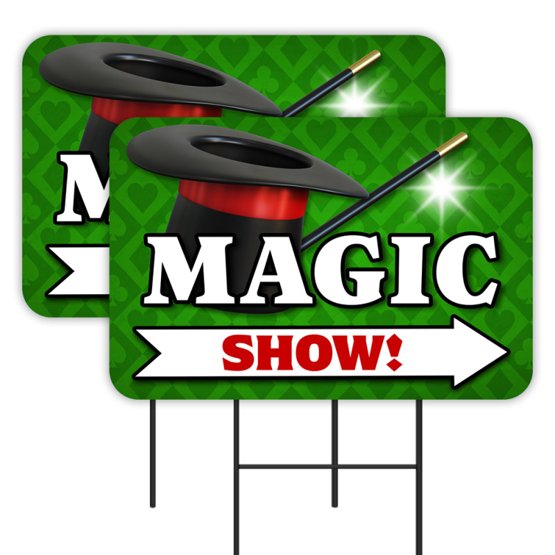 Magic Show 2 Pack Double-Sided Yard Signs 16" x 24" with Metal Stakes (Made in Texas)