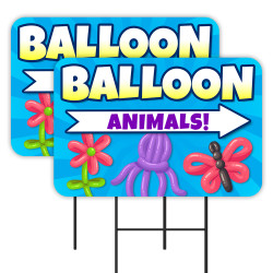 Balloon Animals 2 Pack Double-Sided Yard Signs 16" x 24" with Metal Stakes (Made in Texas)
