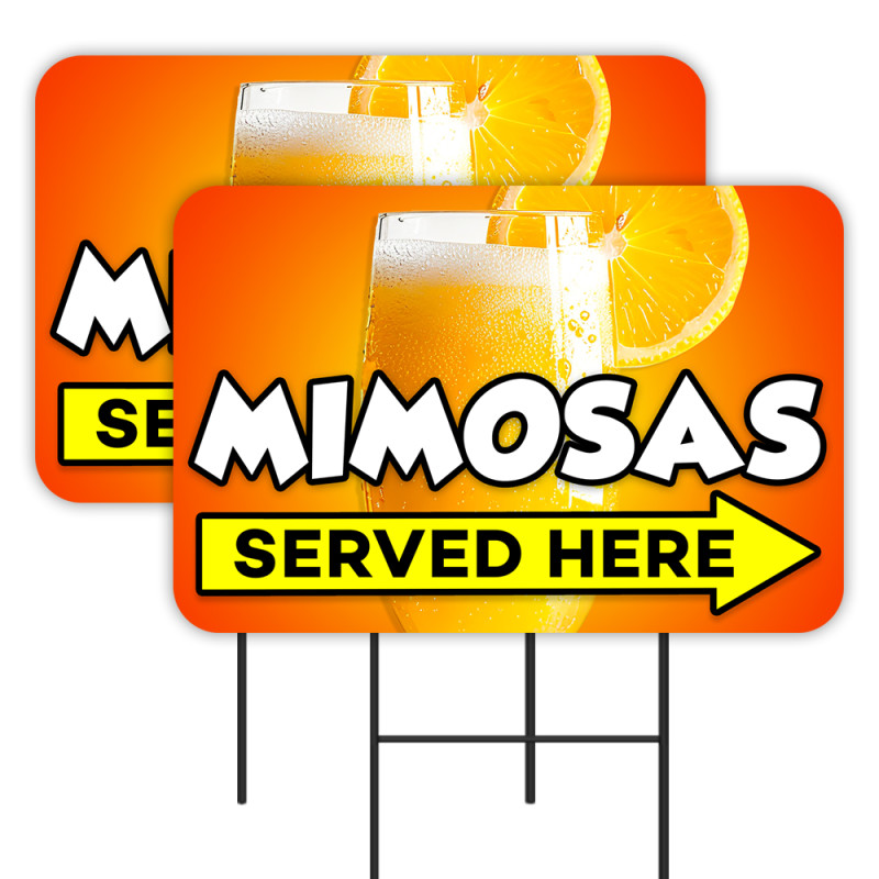 Mimosas - Brunch Cocktails 2 Pack Double-Sided Yard Signs 16" x 24" with Metal Stakes (Made in Texas)