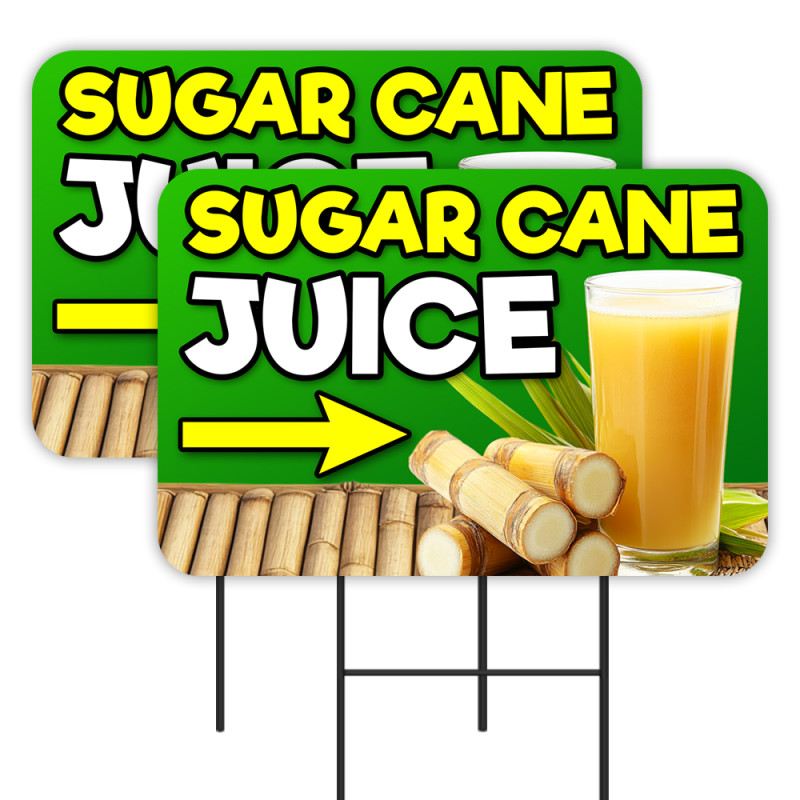 Sugar Cane Juice 2 Pack Double-Sided Yard Signs 16" x 24" with Metal Stakes (Made in Texas)