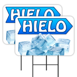 HIELO - ICE 2 Pack Double-Sided Yard Signs 16" x 24" with Metal Stakes (Made in Texas)