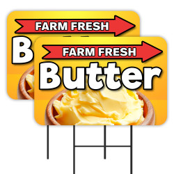 Farm Fresh Butter - Milk Eggs 2 Pack Double-Sided Yard Signs 16" x 24" with Metal Stakes (Made in Texas)