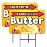 Farm Fresh Butter - Milk Eggs 2 Pack Double-Sided Yard Signs 16" x 24" with Metal Stakes (Made in Texas)