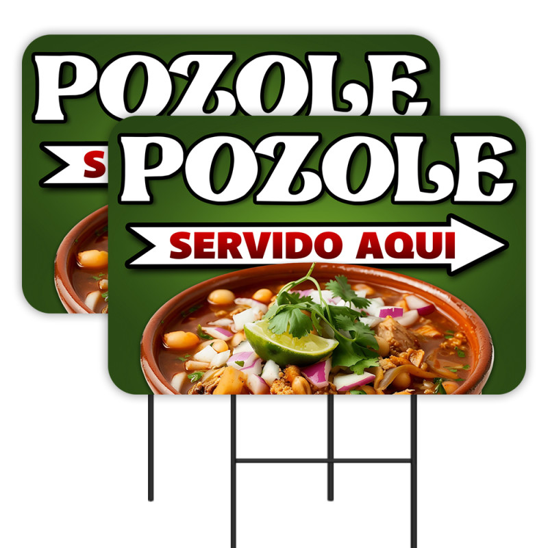 Pozole - Mexican Food 2 Pack Double-Sided Yard Signs 16" x 24" with Metal Stakes (Made in Texas)