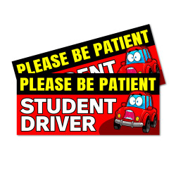 Student Driver - Please Be Patient Car Decals 2 Pack Removable Bumper Stickers (9x4 inches)