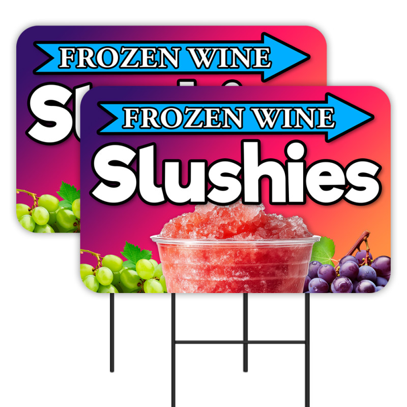 Frozen Wine Slushies - Cocktails Drinks 2 Pack Double-Sided Yard Signs 16" x 24" with Metal Stakes (Made in Texas)