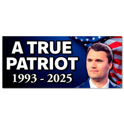 Charlie Kirk - True Patriot - 1993-2025 Car Decals 2 Pack Removable Bumper Stickers (9x4 inches)
