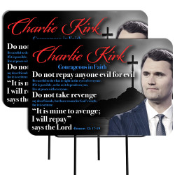 Charlie Kirk- Romans 12- Courageous in Faith 2 Pack Double-Sided Yard Signs 16" x 24" with Metal Stakes (Made in Texas)