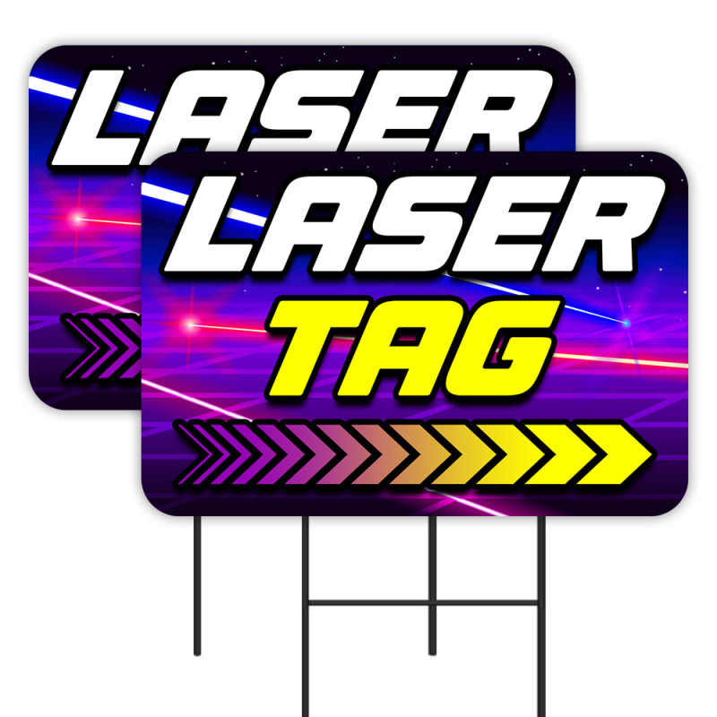 Laser Tag 2 Pack Double-Sided Yard Signs 16" x 24" with Metal Stakes (Made in Texas)