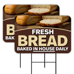 Fresh Bread - Bakery Baked Goods 2 Pack Double-Sided Yard Signs 16" x 24" with Metal Stakes (Made in Texas)