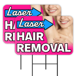 Laser Hair Removal - Waxing 2 Pack Double-Sided Yard Signs 16" x 24" with Metal Stakes (Made in Texas)