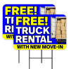 Free Truck Rental With Move-In (Blue) 2 Pack Double-Sided Yard Signs 16" x 24" with Metal Stakes (Made in Texas)