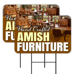 Handcrafted Amish Furniture 2 Pack Double-Sided Yard Signs 16" x 24" with Metal Stakes (Made in Texas)