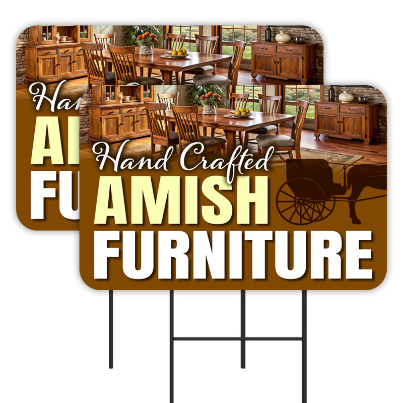 Handcrafted Amish Furniture 2 Pack Double-Sided Yard Signs 16" x 24" with Metal Stakes (Made in Texas)