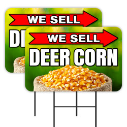 Deer Corn - Livestock Hay Feed 2 Pack Double-Sided Yard Signs 16" x 24" with Metal Stakes (Made in Texas)
