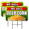 Deer Corn - Livestock Hay Feed 2 Pack Double-Sided Yard Signs 16" x 24" with Metal Stakes (Made in Texas)