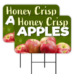 Honey Crisp Apples - Fruit Produce 2 Pack Double-Sided Yard Signs 16" x 24" with Metal Stakes (Made in Texas)