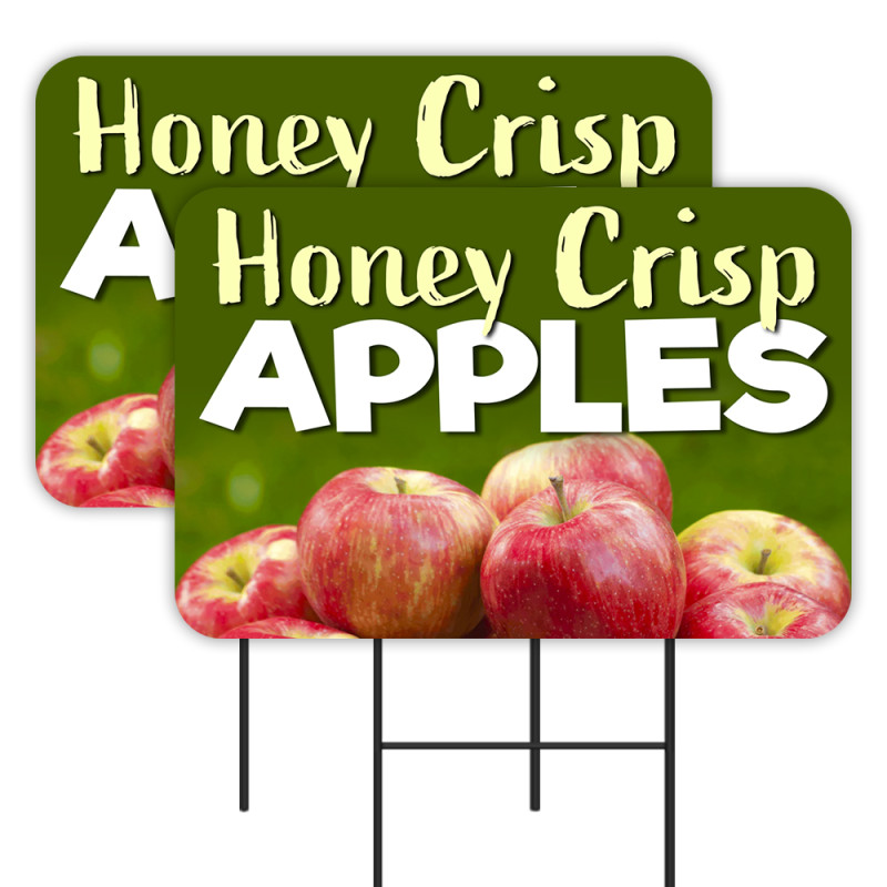 Honey Crisp Apples - Fruit Produce 2 Pack Double-Sided Yard Signs 16" x 24" with Metal Stakes (Made in Texas)