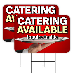 Catering Available - We Cater 2 Pack Double-Sided Yard Signs 16" x 24" with Metal Stakes (Made in Texas)