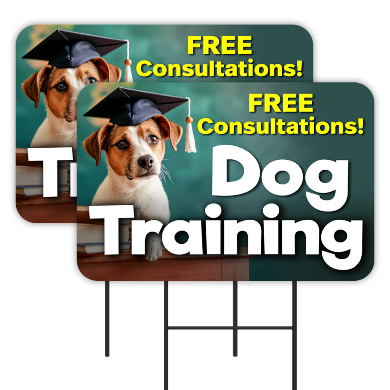 Dog Training - Pet Training 2 Pack Double-Sided Yard Signs 16" x 24" with Metal Stakes (Made in Texas)
