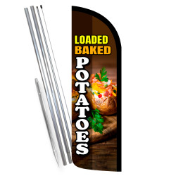 Loaded Baked Potatoes Premium Windless Feather Flag Bundle (Complete Kit) OR Optional Replacement Flag Only