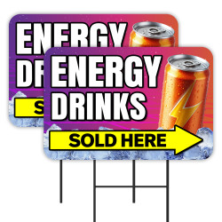 Energy Drinks - Soda Water Snacks 2 Pack Double-Sided Yard Signs 16" x 24" with Metal Stakes (Made in Texas)