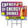 Energy Drinks - Soda Water Snacks 2 Pack Double-Sided Yard Signs 16" x 24" with Metal Stakes (Made in Texas)
