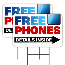 Free Cell Phones 2 Pack Double-Sided Yard Signs 16" x 24" with Metal Stakes (Made in Texas)