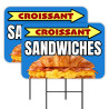 Croissant Breakfast Sandwiches 2 Pack Double-Sided Yard Signs 16" x 24" with Metal Stakes (Made in Texas)