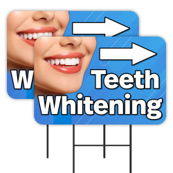 Teeth Whitening - Dentist Dental 2 Pack Double-Sided Yard Signs 16" x 24" with Metal Stakes (Made in Texas)