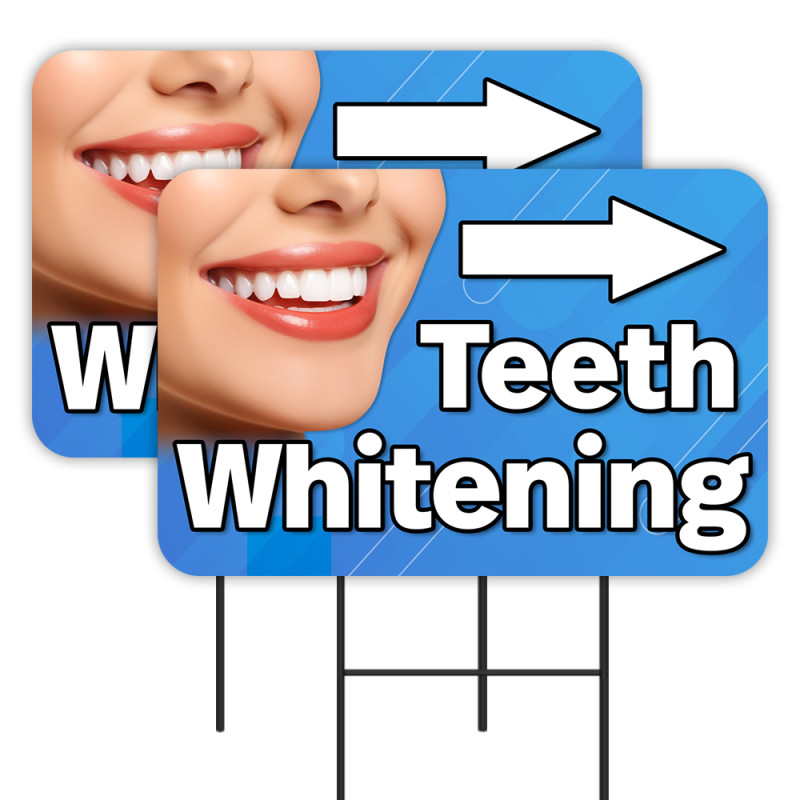 Teeth Whitening - Dentist Dental 2 Pack Double-Sided Yard Signs 16" x 24" with Metal Stakes (Made in Texas)
