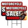 Motorcycle Sale 2 Pack Double-Sided Yard Signs 16" x 24" with Metal Stakes (Made in Texas)
