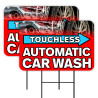 Touchless Automatic Car Wash 2 Pack Double-Sided Yard Signs 16" x 24" with Metal Stakes (Made in Texas)