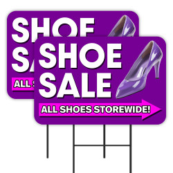 Shoe Sale 2 Pack Double-Sided Yard Signs 16" x 24" with Metal Stakes (Made in Texas)