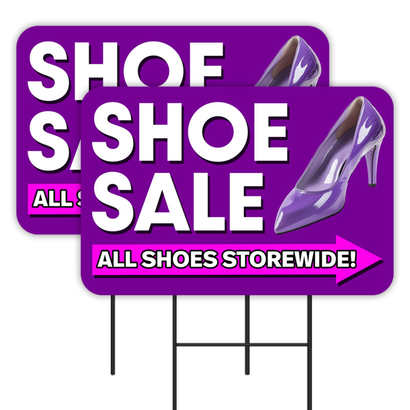 Shoe Sale 2 Pack Double-Sided Yard Signs 16" x 24" with Metal Stakes (Made in Texas)