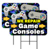 We Repair Video Game Consoles 2 Pack Double-Sided Yard Signs 16" x 24" with Metal Stakes (Made in Texas)