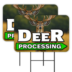 Deer Processing - Hunting Meat 2 Pack Double-Sided Yard Signs 16" x 24" with Metal Stakes (Made in Texas)