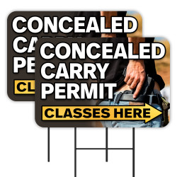 Concealed Carry Permit Classes - Guns Ammo 2 Pack Double-Sided Yard Signs 16" x 24" with Metal Stakes (Made in Texas)