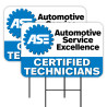 ASE Certified Technicians - Mechanic Auto Repair 2 Pack Double-Sided Yard Signs 16" x 24" with Metal Stakes (Made in Texas)