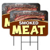 Smoked Meat - BBQ Brisket Ribs 2 Pack Double-Sided Yard Signs 16" x 24" with Metal Stakes (Made in Texas)