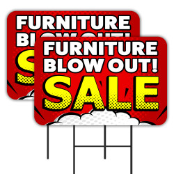 Furniture Blow Out Sale - Mattress Sofa 2 Pack Double-Sided Yard Signs 16" x 24" with Metal Stakes (Made in Texas)