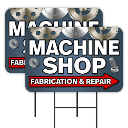 Machine Shop - Fabrication Repair Welding 2 Pack Double-Sided Yard Signs 16" x 24" with Metal Stakes (Made in Texas)