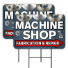 Machine Shop - Fabrication Repair Welding 2 Pack Double-Sided Yard Signs 16" x 24" with Metal Stakes (Made in Texas)