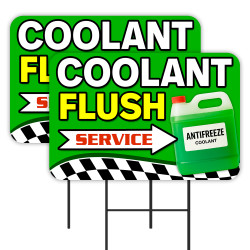 Coolant Flush - Radiator Antifreeze 2 Pack Double-Sided Yard Signs 16" x 24" with Metal Stakes (Made in Texas)