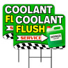 Coolant Flush - Radiator Antifreeze 2 Pack Double-Sided Yard Signs 16" x 24" with Metal Stakes (Made in Texas)