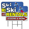 Ski Rentals - Snowboard Skiing 2 Pack Double-Sided Yard Signs 16" x 24" with Metal Stakes (Made in Texas)