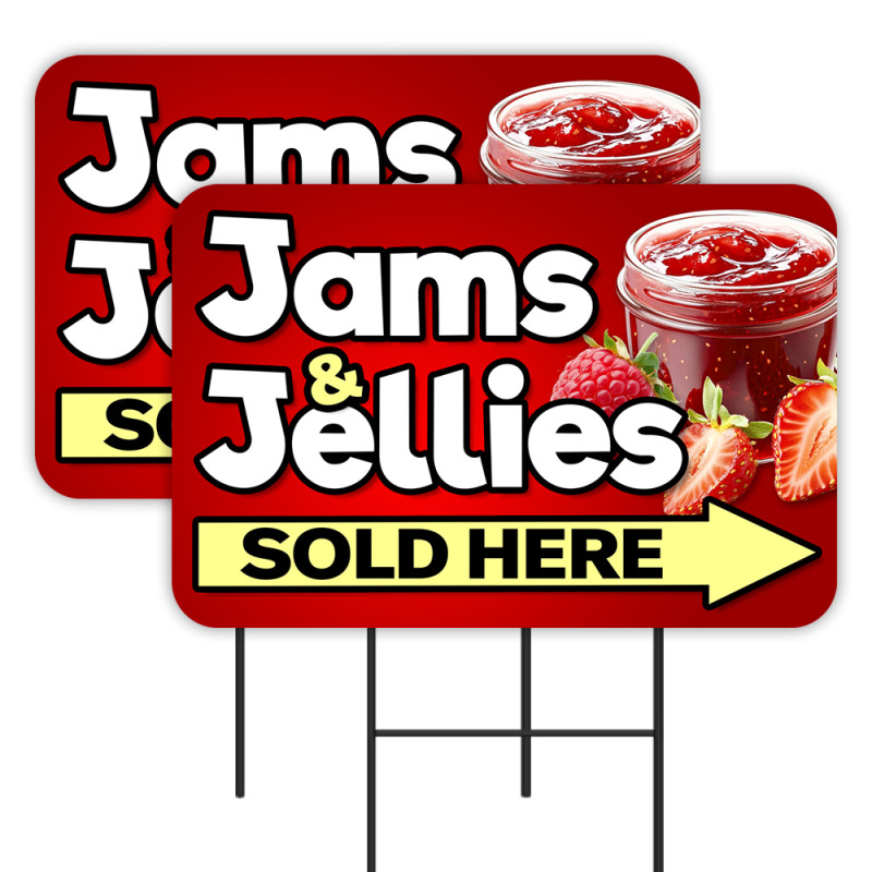 Jams & Jellies - Honey Marmalade 2 Pack Double-Sided Yard Signs 16" x 24" with Metal Stakes (Made in Texas)