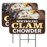 New England Clam Chowder - Seafood 2 Pack Double-Sided Yard Signs 16" x 24" with Metal Stakes (Made in Texas)
